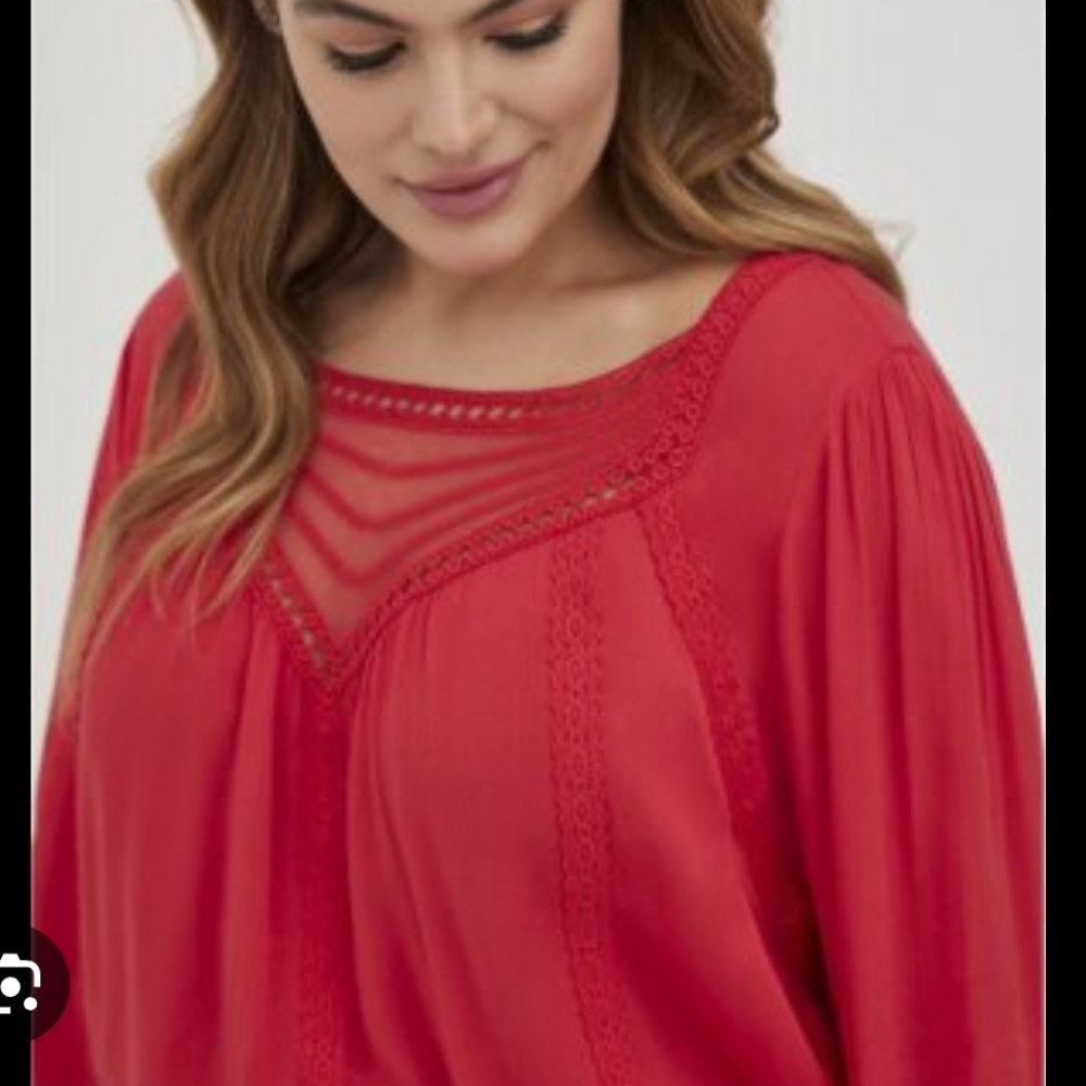 Torrid Gauze Embroidered And Crochet Trim Top